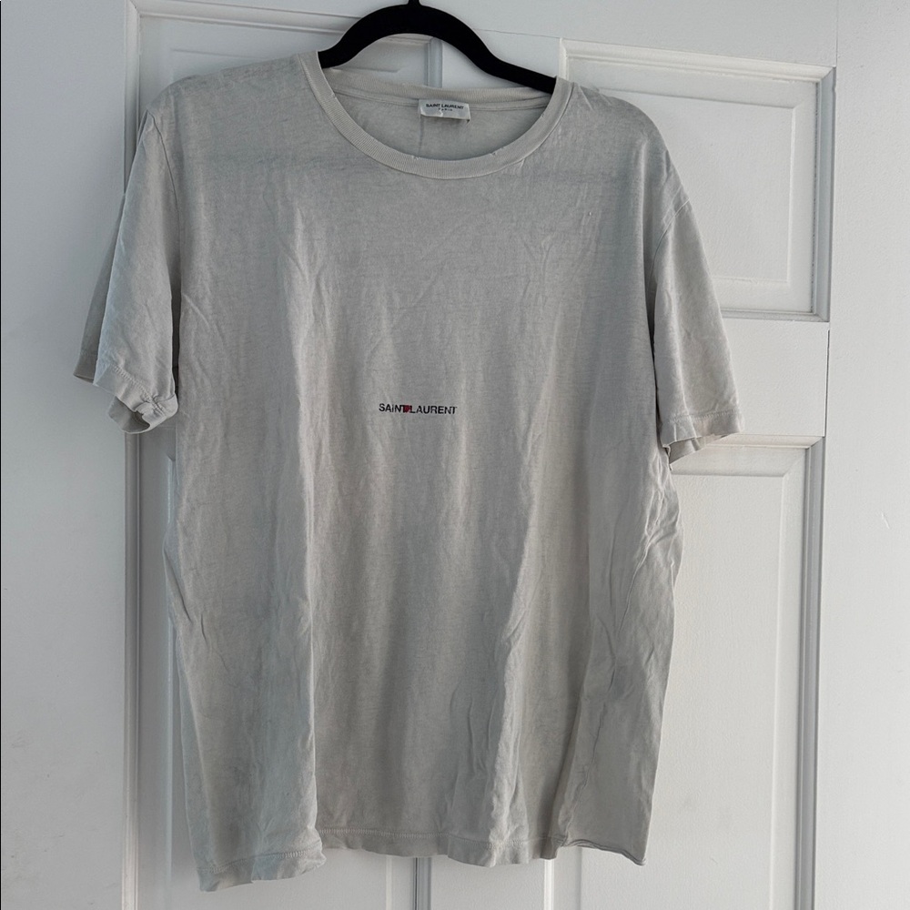 Saint Laurent Light Gray Center Logo Crew Tee